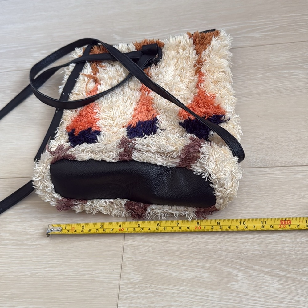 Cleobella Cream Shag Geometric Backpack with Orange, Pink, Navy & Brown Accents - Picture 12 of 12
